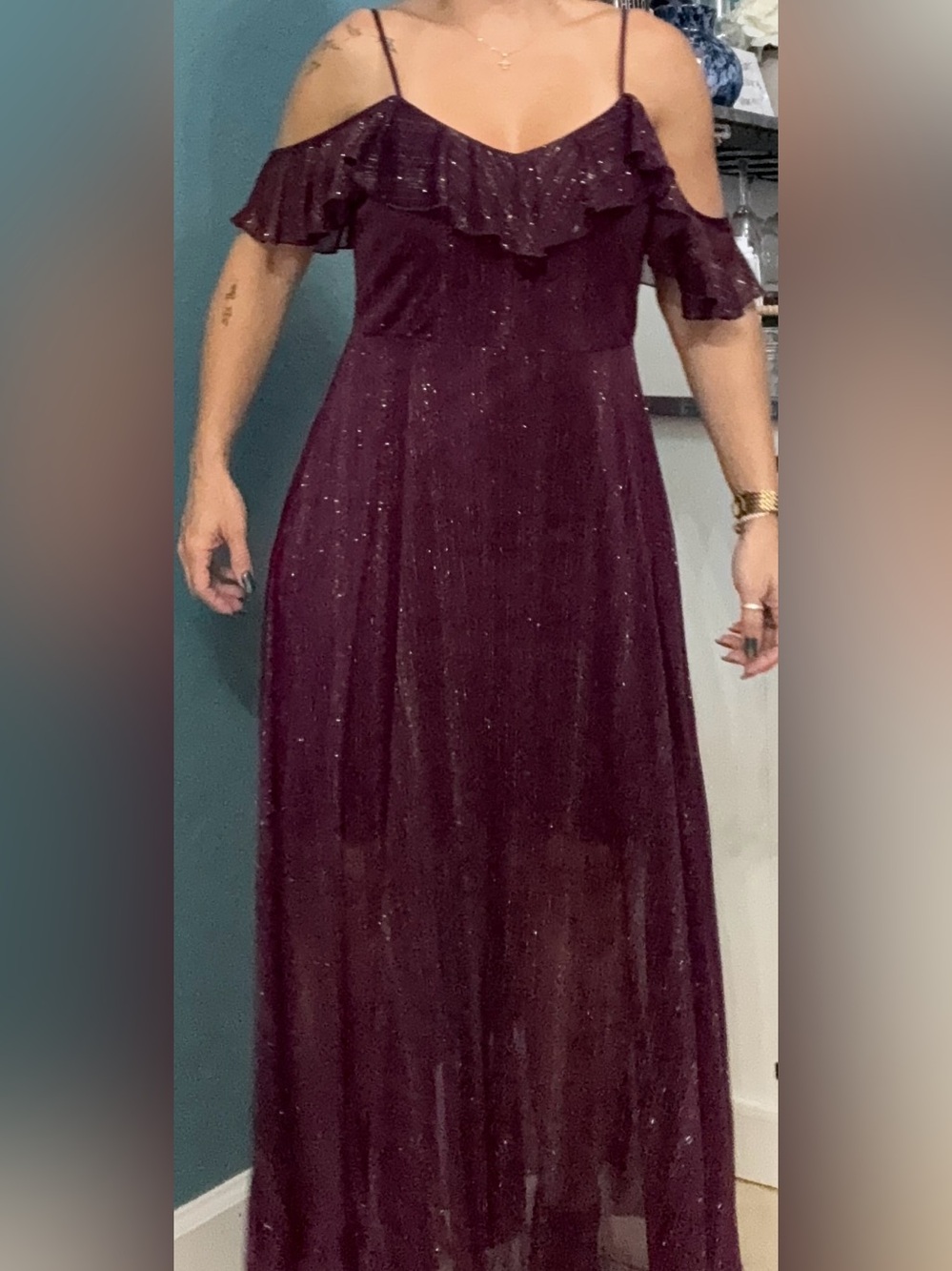Alexa B Nited Elegant Sparkle Maxi Dress- Plum Sz 10P